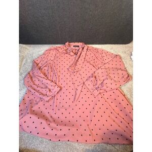 Lane Bryant Tunic Womens 26/28 Black Polka Dot Pink Blouse With Neck Tie Detail